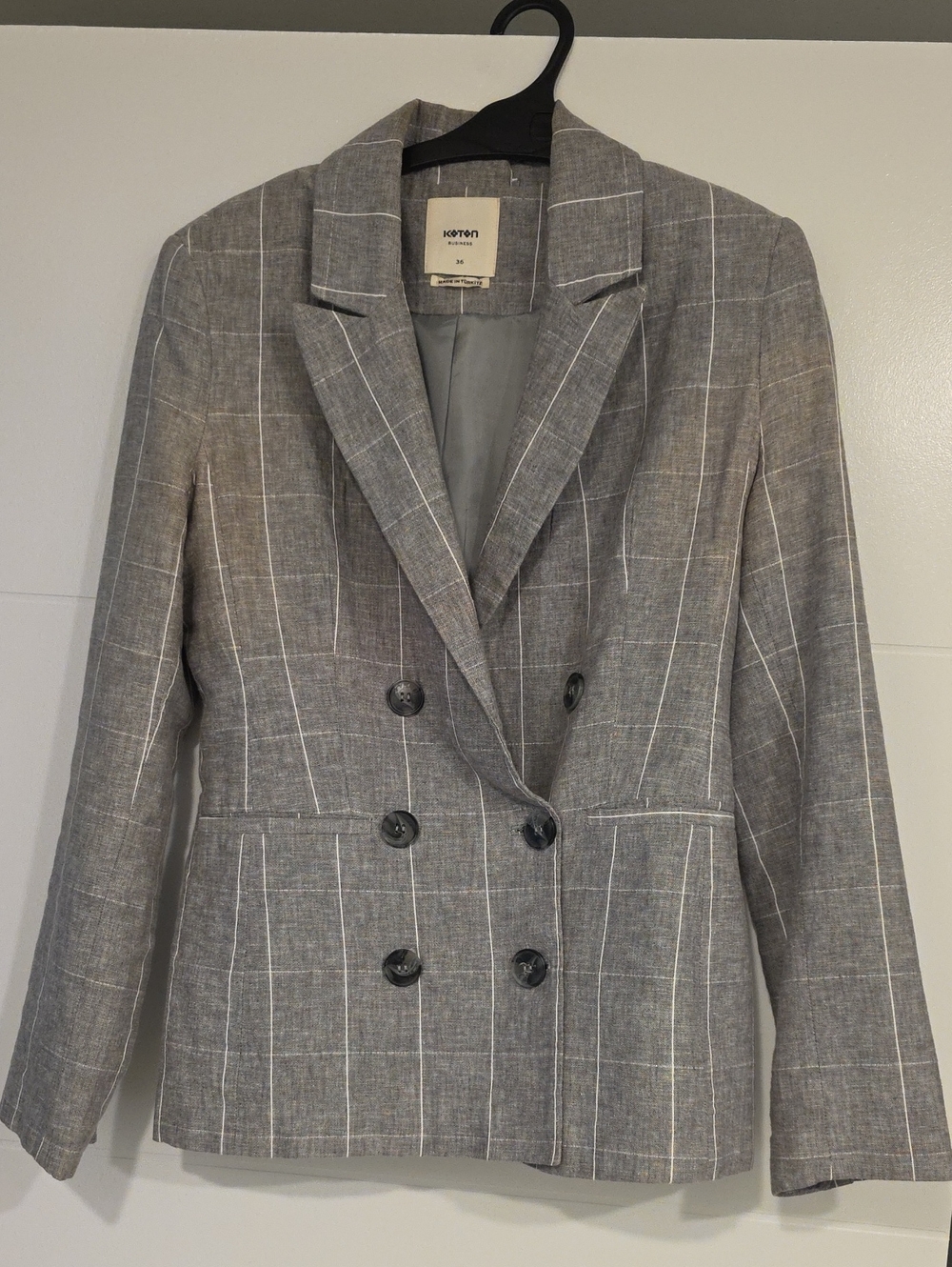 Koton Women's Gray Windowpane Double-Breasted Blazer